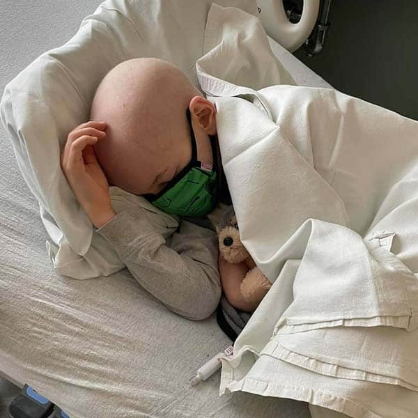Pediatric cancer survivor Aiden sleeping